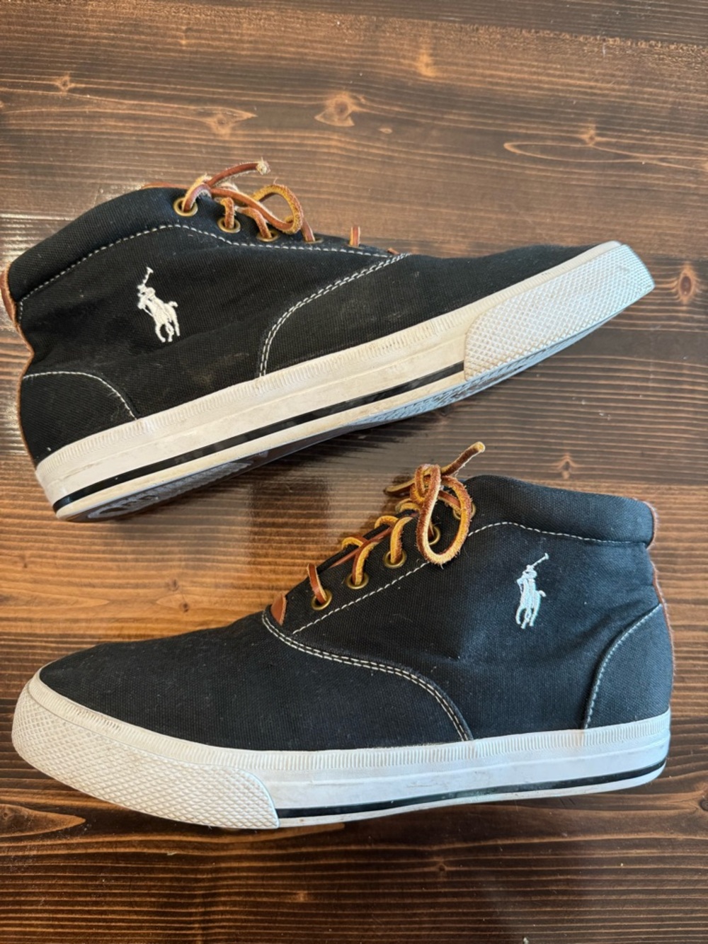 Polo by Ralph Lauren Zale Black Canvas Mid-Top Sneakers with Brown Laces Size 8